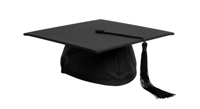 Black Graduation Cap with Tassel on Black Background