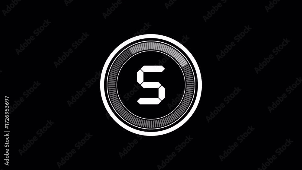 Poster 10 second countdown loading circle on black background suitable for animations. 4k video, perfect fo