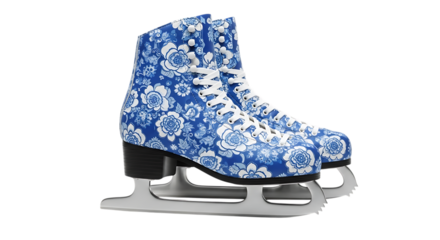 Blue Floral Patterned Ice Skates figure skates footwear