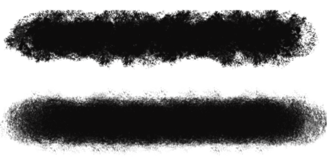 Two abstract black brush stroke textures isolated on transparent background, showcasing artistic and grunge effects