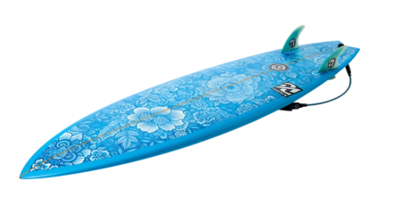 Blue Surfboard with Intricate Floral Design surfing