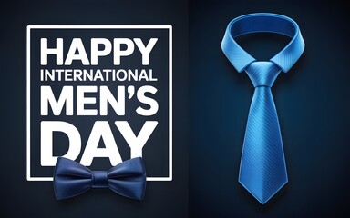 Happy international men s day with blue tie and bow tie