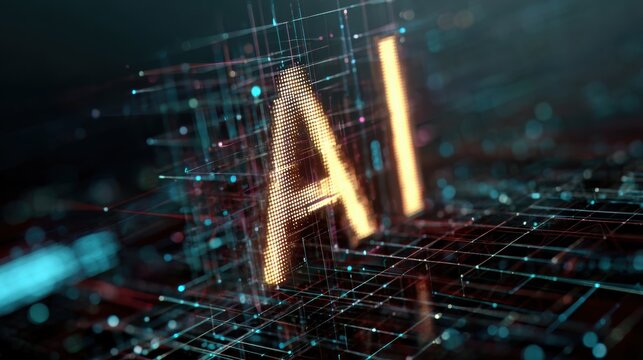 Futuristic digital design showcasing artificial intelligence in a vibrant, data-driven environment.