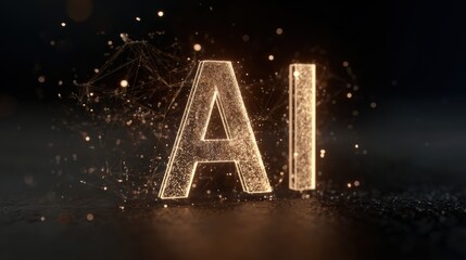 Futuristic representation of AI with glowing letters, showcasing the advancement of artificial intelligence in modern life.