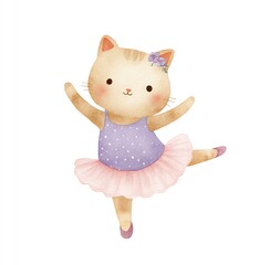 Adorable Kitten Ballerina in Pink Tutu, Watercolor Style, Graceful Pose, Sweet Expression, Delightful Artwork