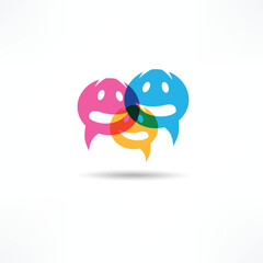 Obraz premium Three colorful speech bubbles symbolize communication and conversation among friends in a playful design