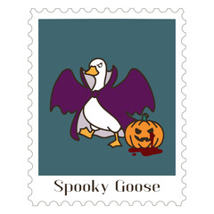 Spooky goose character wearing vampire costume for halloween