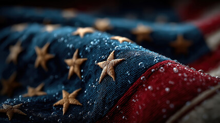 A festive patriotic scene with american flag and stars used as decoration for celebration