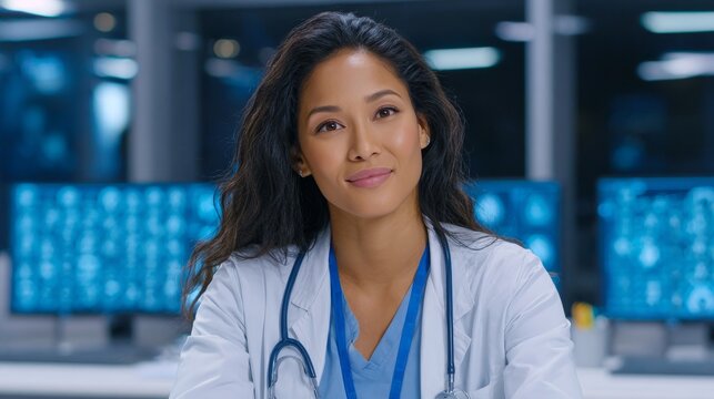 Doctor analyzing ct scan results in hospital asian woman medical environment professional viewpoint focus on cure