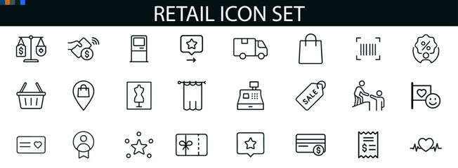 “Retail and Shopping Icon Bundle – E-commerce, Storefront, Discount, Loyalty, and Online Payment Vector Set”