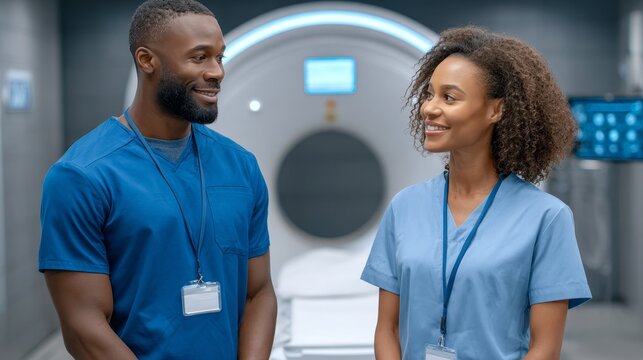 Doctor consults patient about ct scan analysis for cure at hospital modern environment professional viewpoint