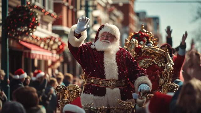 Santa waves to the crowd during the annual Thanksgiving Day Parade in downtown