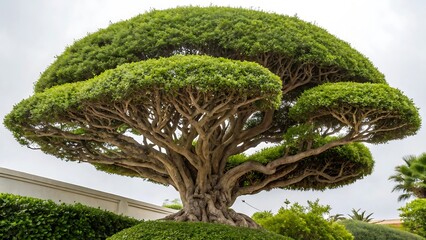 Magnificent topiary tree with verdant foliage and intricate branch structure isolated on AI Generated