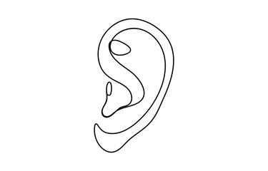 Continuous one line drawing of human ear with sound waves one line drawing illustration icon,
Human ear continuous one line art outline vector minimalist design,
