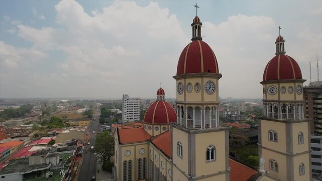 Drone view of Maturin's cathedral, highlighting its tall towers