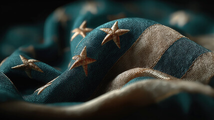 Patriotic american flag displayed on a teal background representing national pride and unity