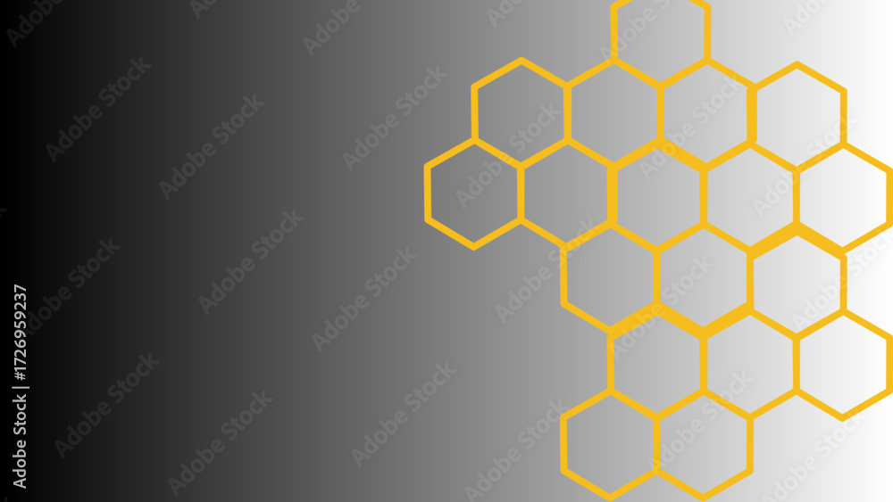 Poster abstract geometric honeycomb pattern with hexagon shapes in yellow on gradient grey background desig