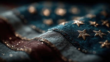 Patriotic celebration with american flag and bokeh lights shining in festive colors