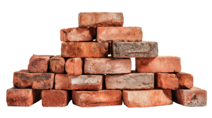 A detailed arrangement of rustic bricks, showcasing varying textures and colors, ideal for construction projects.