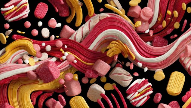 Vibrant candy swirls on black background - Powered by Adobe