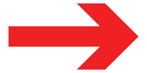 Red isolated arrow icon on white background.  Modern simple vector arrow on white page. Pointing arrow icon set. Right side pointing arrowhead. EPS 10. 