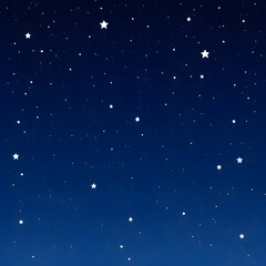 A charming and dreamy night sky background featuring numerous stylized white stars and smaller twinkling dots scattered across a smooth deep blue and navy gradient
