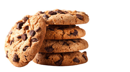 Stack of delicious chocolate chip cookies isolated on transparent background