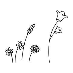 Black outline drawing of flowers and wheat