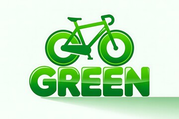Green bicycle icon above the word GREN in glossy letters on white bike eco friendly