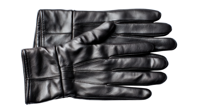 Black leather gloves on a white isolated background.