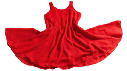 Bright red dress with a flowing skirt, perfect for summer days or special occasions, isolated on white background.