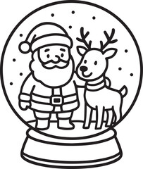 Holiday Wonder: A cheerful illustration captures the festive spirit of the holidays within a snow globe, depicting a jolly figure and a friendly reindeer.