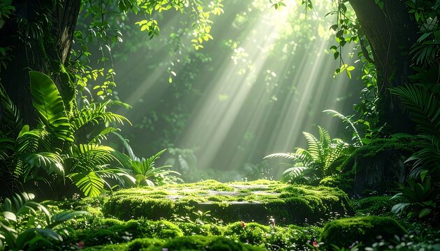 Lush jungle bathed in sunlight
