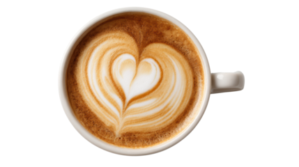 Coffee cup with heart latte art on white background