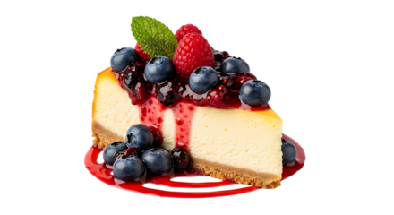 Slice of Berry Cheesecake with Mint Garnish dessert