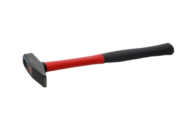 Heavy construction hammer with wooden handle isolated on white background