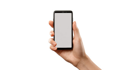 Hand holding a smartphone with a blank screen, perfect for showcasing app designs.