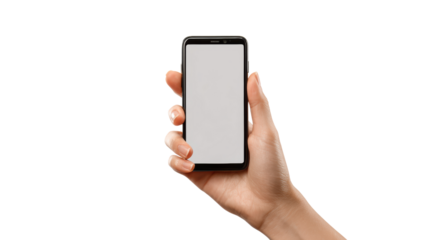 Hand holding a smartphone with a blank screen, perfect for showcasing app designs.