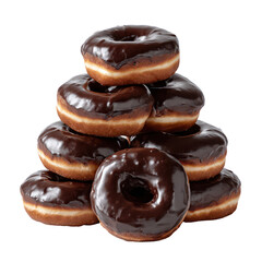 Stack of chocolate glazed donuts isolated on transparent background