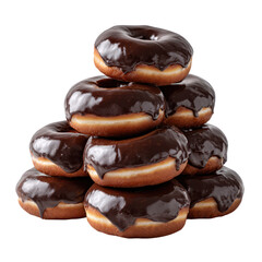 Stack of chocolate glazed donuts isolated on transparent background