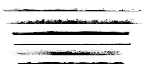 Four grunge brush stroke lines isolated on transparent background, abstract artistic elements for design