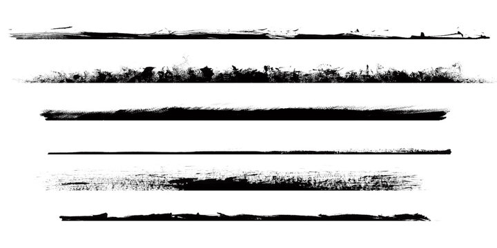 Four grunge brush stroke lines isolated on transparent background, abstract artistic elements for design