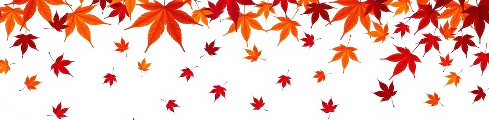 Vibrant red and orange maple leaves falling against a pure white background. Perfect for autumnal designs and seasonal projects, design, fall, texture