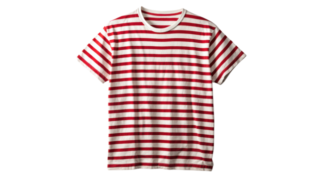 Stylish red and white striped t-shirt, casual wear, isolated on white background.