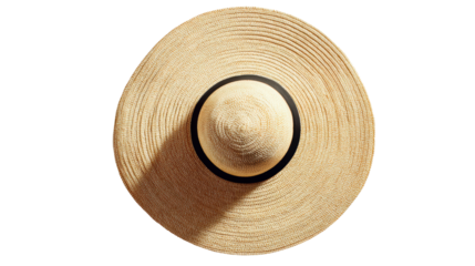 Stylish straw hat with a dark band, elegantly displayed on a white background, perfect for summer outings.