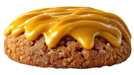 Pumpkin cookie with orange icing, isolated on transparent background 