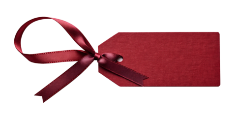 Burgundy Gift Tag with Satin Ribbon Bow on Transparent Background
Blank Rectangular Burgundy Gift Tag with Textured Finish and Ribbon