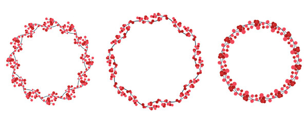 Set of frames for design and decoration. Vector illustration with branches of red berries located on a white background. Festive Christmas decor. Currant harvest.