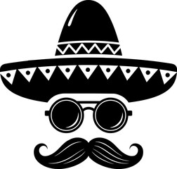 man wearing sombrero and mustache, Mexican man with sombrero sunglasses and mustache vector illustration cinco de mayo party celebration design silhouette