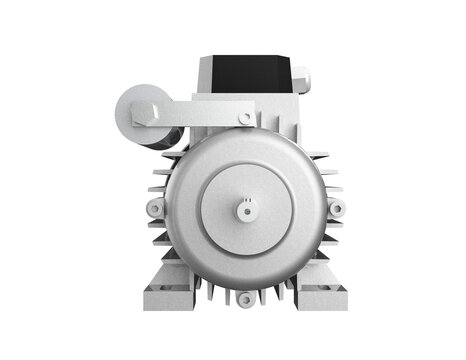 Detailed 3D render of a high-resolution silver industrial electric motor component, a heavy-duty ACDC machine part. Isolated on a PNG transparent background for mechanical engineering projects and DIY